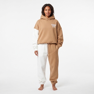 Conjunto Deportivo Personalizado para Mujer, 100% Algodón Felpa, Diseño en Contraste, Corte Holgado, Sudadera con Capucha, Manga Larga, Hombros Caídos, Puños Acanalados, Pantalones Jogger con Cordón - Product Image 5