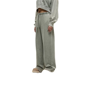 Custom Logo Washed Tracksuit Women Heavyweight Fleece <b>Crop</b> <b>Zip</b> <b>Up</b> Hoodie Wide Leg Sweatpants 2 Piece Set Streetwear - Product Image 6