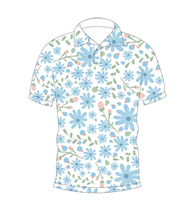 Polo personnalisé à sublimation, bleu floral, manches courtes, imprimé, polo de golf, léger, respirant, décontracté, polo d'été - Product Image 1