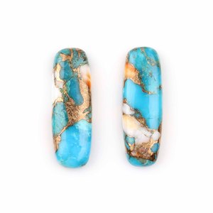 Qualité supérieure 10x30mm naturel huître épineuse cuivre Turquoise Cabochon Long coussin dos plat calibré fournisseur de confiance en vrac - Product Image 1