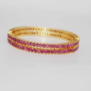Memoria Jewels Natural Precious Gemstone <b>Ruby</b> Bangle Gold Plated 925 Sterling Silver Women's Engagement Gift Party Jewelry - Product Image 1