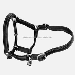 Cabestro de caballo de cuero inglés negro de lujo con costuras blancas y relleno blando de vaca hardware ajustable de latón de níquel resistente - Product Image 5