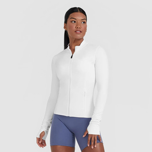 Veste zippée blanche de haute qualité pour femme, à manches longues, col montant, respirante, couleur unie, coupe classique, toutes saisons, hauts décontractés - Product Image 4
