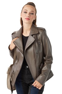Veste de moto en cuir de vache véritable tricotée pour femme Afernon Industry, à capuche, manches longues, fermeture éclair, imperméable, automne, couleur unie - Product Image 6