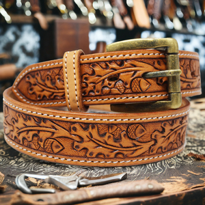 Cuero de vaca de grano superior clásico fuerte Unisex longitud personalizada estilo Vintage occidental diseño grabado Color marrón 3,5 cm ancho Pin - Product Image 1