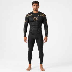 Men's Black Full Sleeve Rash Guard Gold Eagle Logo Raised Rubber Print Breathable Quick Dry Spandex Polyester <b>Compression</b> <b>Shirt</b> - Product Image 4