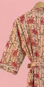 Kimono de Algodón Transpirable y Ecológico, Bata de Playa, Bata de Baño, Kimono Estampado a Mano de la India al por Mayor, Kimono para Mujer - Product Image 4