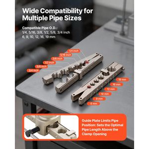 Herramienta de abocardado excéntrico de 45 grados para HVAC, para tubos de cobre y aluminio de 1/4, 3/4, 6 y 19 mm, con medidas métricas y SAE - Product Image 4