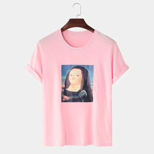 เสื้อยืดผู้ชายผ้าฝ้ายแท้ 100% น้ำหนักเบา สีชมพู ทรงเข้ารูป พิมพ์ลายกราฟิก สำหรับออกกำลังกาย แฟชั่นเสื้อผ้าเปล่าๆ สำหรับยิม - Product Image 1