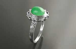 แหวนหยกเขียวแท้ เงินสเตอร์ลิง สไตล์โบโฮ ประดับด้วยหินธรรมชาติรูปไข่ขนาดกลาง วินเทจ เครื่องประดับโบราณสำหรับผู้หญิง - Product Image 3