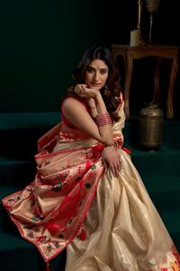 เสื้อผ้าอินเดีย-ปากีสถาน ผ้าไหมซารีแท้ พร้อมงานปักดิ้นทองบริสุทธิ์ ผ้าไหมบานาราซีเนื้อนุ่ม พร้อมดีไซน์แบบปาธานี - Product Image 2