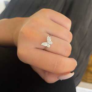 Bague Papillon Tendance, Inspirée de la Nature, Minimaliste, pour Usage Quotidien, Bijou de Luxe, Pavé de Diamants Ronds de Laboratoire, Or Massif 14K 18K - Product Image 2