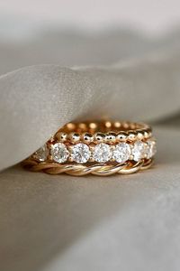 <b>Gold</b> Plated Twisted Rope <b>Ring</b> <b>Set</b> Cubic Zirconia Beaded Eternity Band for Women Wedding Party Gift - Product Image 2