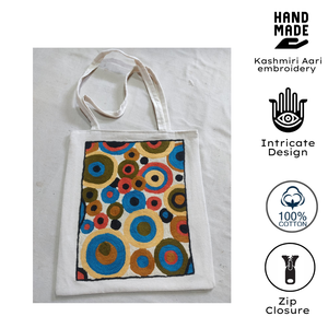 Kashmiri Artisan Luxury Cotton Tote <b>Bag</b> Handmade Embroidered Zipper Closure Shoulder <b>Bag</b> Reusable Eco Friendly Shopping <b>Travel</b> - Product Image 3
