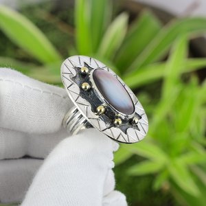 Handmade Mother of Pearl Bezel Setting 925 Sterling <b>Silver</b> Unique Elegant Fashion Gemstone Jewelry Boho <b>Ring</b> for Wedding & Party - Product Image 4