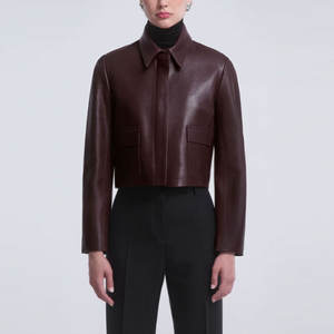 Chaqueta de Cuero Corta de Alta Calidad para Mujer, Nuevo Estilo, con 2 Bolsillos Laterales Personalizados, Chaquetas de Cuero a la Moda para Mujer - Product Image 3