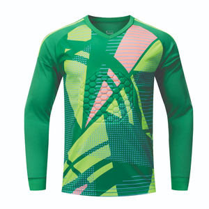Camiseta de portero para hombre, manga larga, acolchada, con estampado geométrico verde, cuello en V, absorbe la humedad, ropa deportiva de manga completa. - Product Image 1