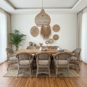Handcrafted Durable Sustainable Natural Wicker Rattan Eco-Friendly Ergonomic <b>Dining</b> <b>Chair</b> Cushion Coastal Modern Outdoor Garden - Product Image 2