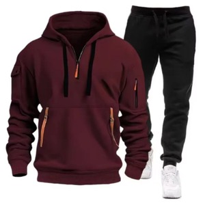 Ensemble de survêtement en coton épais à capuche blanc pour homme, veste à fermeture éclair à manches longues, poches latérales, polyester respirant, vêtements décontractés - Product Image 6