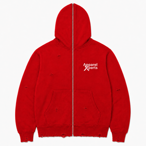 Custom Distressed Full Zip Hoodie Heavyweight Cotton Fleece Oversized Streetwear Hoodie with Raw Hem - Product Image 3