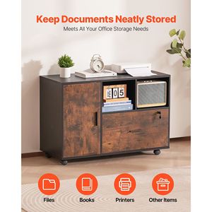 Armadietto Portadocumenti Mobile Regolabile con Ripiani Aperti e Vano Laterale Chiudibile in Legno, Spedizione Gratuita - Product Image 2