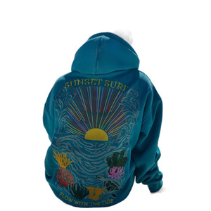 Sweat à capuche brodé Sunset Surf On The Sea, sweat à capuche décontracté en coton pour femme - Product Image 5