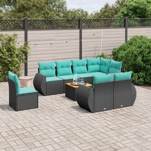 Set di divani da giardino in polyrattan nero da 9 pezzi con cuscini, eleganti mobili da esterno - Product Image 1