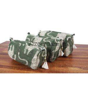 Juego de 3 Bolsas de Maquillaje Hechas a Mano, Acolchadas, de Algodón, con Cierre de Cremallera y Borlas, Duraderas, Modernas, Reutilizables, Ligeras y Ecológicas - Product Image 3
