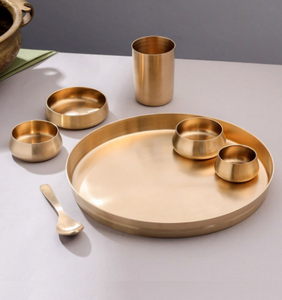 Handmade Gold Glossy Finished Brass Plate Thali Dinnerware <b>Decorative</b> Gift <b>Item</b> Tableware at Wholesale Price - Product Image 2