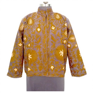 Handmade Floral Embroidery Quilted Cotrise Fabric Jacket Button Detail Cotton Stripe Lining Breathable Eco-Friendly Thick Winter - Product Image 1