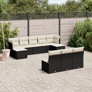 Juego de Sofás de Jardín de Ratán PE Negro de 10 Piezas con Patas Ajustables, Asientos Exteriores Cómodos y Elegantes - Product Image 1