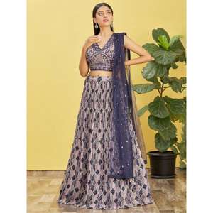 Ensembles traditionnels pour femmes Superbe travail bleu Zari Chinon Lehenga Choli - Product Image 6