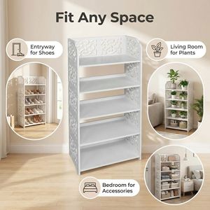 Scarpiera a 5 livelli in legno intagliato e plastica, salvaspazio, autoportante, organizer per ingresso e armadio - Product Image 2