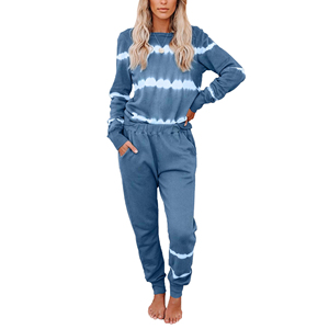 Conjunto Deportivo de Algodón Tie Dye para Mujer, Cuello Redondo, Manga Larga, Pantalones con Cordón, Ropa Casual de Otoño, Corte Holgado - Product Image 1