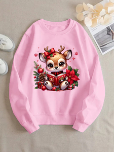 Sweat à capuche professionnel pour femmes, imprimé renne de noël, col rond, adapté aux hommes et aux femmes, streetwear, sweat-shirt pour femmes - Product Image 2