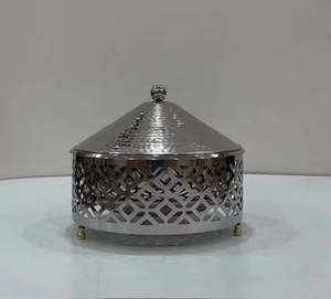 Casserole en acier inoxydable, design en treillis rond, métal poli, style chinois traditionnel, avec couvercle, diamètre 33 cm - Product Image 1