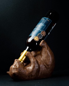 Porte-bouteilles en bois et métal, support à vin en bois, présentoir à vin en bois et métal, porte-bouteilles de vin - Product Image 1