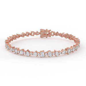Eclectic Multi Shape Diamond Asymmetric Tennis Bracelet 14kt 18kt Gold Mixed Cut Round Oval Pear Heart <b>Emerald</b> Link Wristband - Product Image 1