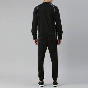 Chándal Negro para Hombre, Manga Larga, Cierre de Cremallera, Bolsillos Laterales, Corte Regular, Ropa Deportiva de Otoño, Diseño Sólido, Poliéster Transpirable - Product Image 2