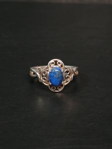 Bague en argent sterling avec lapis-lazuli, filigrane, taille 9, bague en pierres précieuses faite à la main, style vintage, cadeau pour femme - Product Image 3