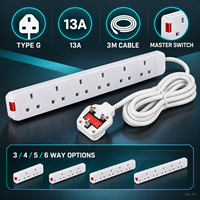 Multiprise Type G britannique 3, 4, 5 ou 6 prises 13A avec cordon d'extension de 3m et interrupteur principal – Vente en gros