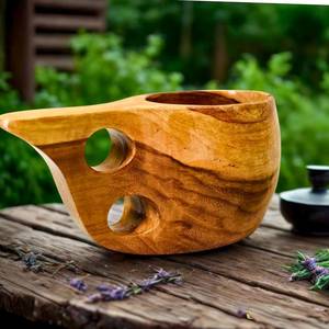 Taza de madera irregular hecha a mano con diseño de runas clásicas y asa, estilo vintage, de UO INDIA. - Product Image 4