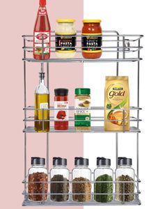 Étagère de cuisine murale à 3 niveaux en acier inoxydable pour rangement de paniers, boîtes à épices et ustensiles - Product Image 4