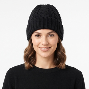 Bonnet unisexe personnalisé en tricot torsadé, épais, en laine et acrylique, noir, pour l'hiver, doux et chaud, idéal pour le ski, les activités de plein air et l'usage quotidien - Product Image 1