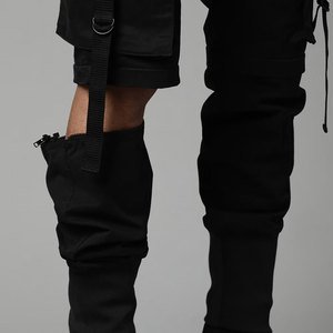 Pantalon de survêtement cargo noir pour homme, taille élastique avec cordon de serrage, plusieurs poches, pantalon en toile décontracté, vêtements d'automne - Product Image 3