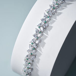 Luxury White Gold Diamond Flower <b>Bracelet</b> Pear Cut Claw Setting Women's Wedding Jewelry Chain Link <b>Bracelet</b> - Product Image 1