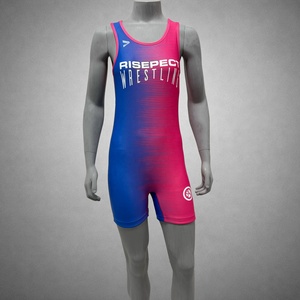 Combinaison de lutte pour homme, une pièce, ajustée, imprimée par sublimation, dégradé bleu-rose, séchage rapide, spandex polyester, arts martiaux pour adultes - Product Image 1