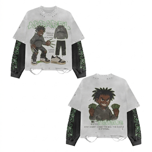 Camiseta Premium de Doble Capa de Algodón de 220 GSM, Negra con Paneles Grises en las Mangas, Estampado Puff, Logotipo Personalizado, Doble Capa, Elegante, para Hombre - Product Image 5