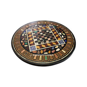 Fabricant indien de design populaire de tables en marbre noir avec incrustations, forme ronde avec motif floral incrusté, table basse à utiliser à la maison - Product Image 2