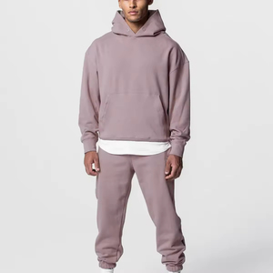 Unisex Solid Color Hooded Sweatshirt Set Casual Loose Fit Full Length <b>Tracksuit</b> Side Pockets 100% Cotton <b>Waterproof</b> Streetwear - Product Image 3